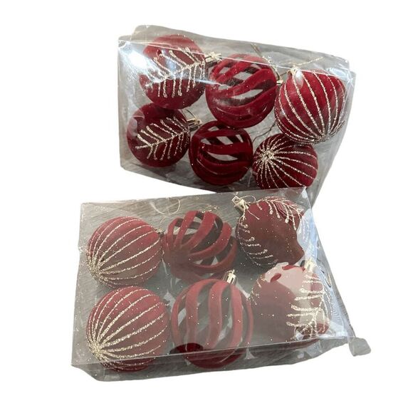 Brand New Burgundy Velvet Christmas Ornament Set of 6, Christmas Hanging Ornamen - Picture 4 of 7